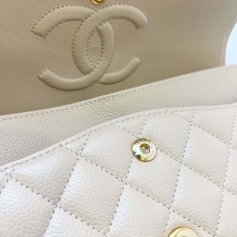 Chanel Medium Classic Flap CF in Beige Caviar and GHW