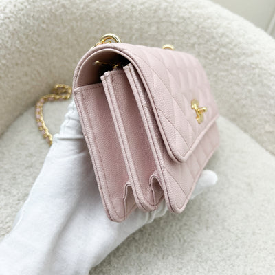 Chanel 23S Classic Flap Charm Wallet on Chain WOC in Sakura Pink Caviar and GHW