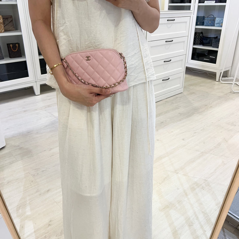 Chanel 24K Medium Pouch / Clutch with Chain in Sakura Pink Caviar and LGHW (Model: AP4016)