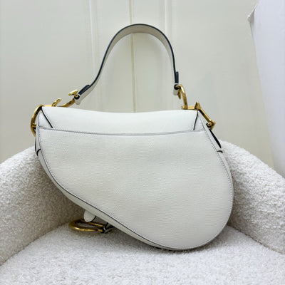 Dior Medium Saddle Bag in White Grained Calfskin and AGHW