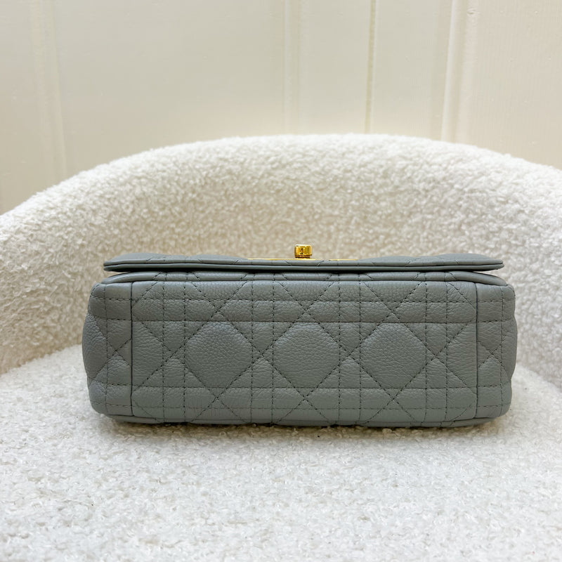 Dior Small Caro Flap in Stone Grey Grained Calfskin and GHW