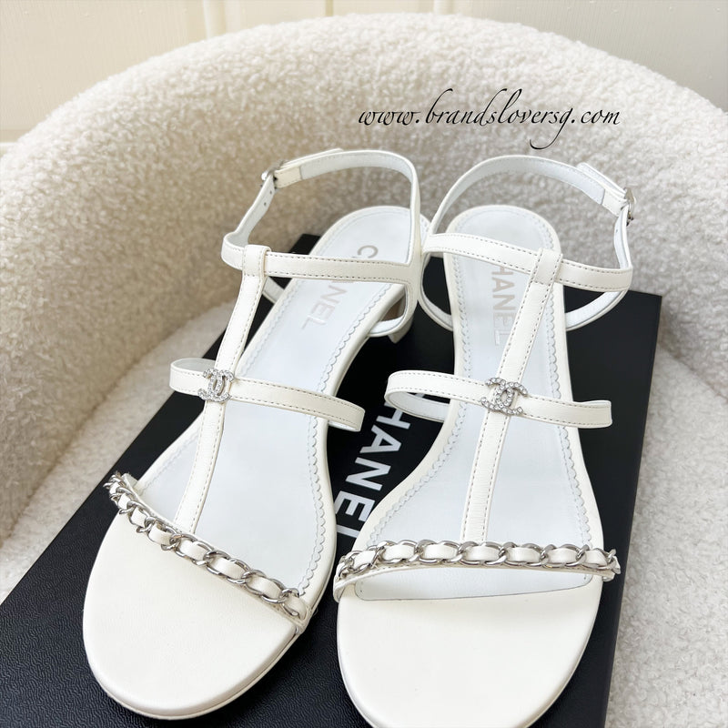 Chanel Heeled Sandals in White Size 38C