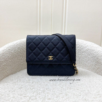 Chanel Square Wallet on Chain WOC in Navy Caviar and AGHW (Model: A84310)