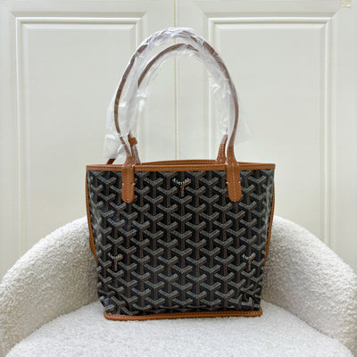 Goyard Mini Anjou in Black Goyardine Canvas with Camel Trim