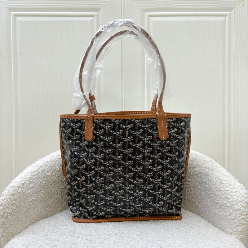 Goyard Mini Anjou in Black Goyardine Canvas with Camel Trim