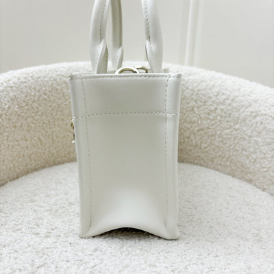 Dior Mini Book Tote in White Macrocannage Lambskin and LGHW