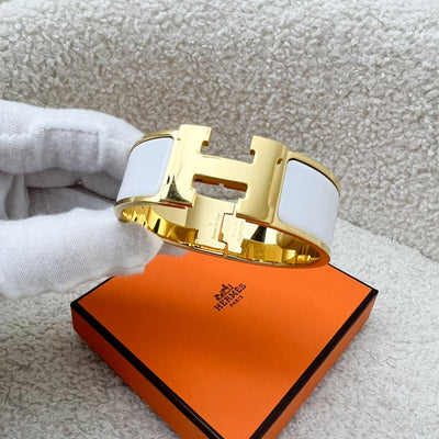 Hermes Clic Clac H Bracelet in Blanc White Enamel and GHW Sz PM