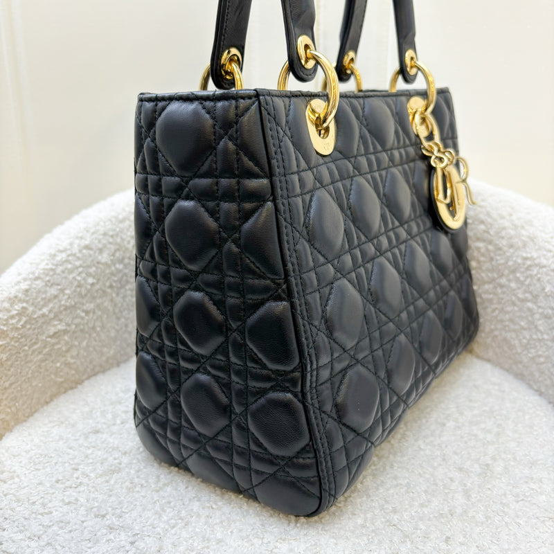 Dior Medium Lady Dior in Black Lambskin and GHW (New Version with Adjustable Strap)