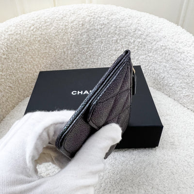 Chanel Flat Zipped External Slots Card holder in Iridescent Black Caviar and LGHW