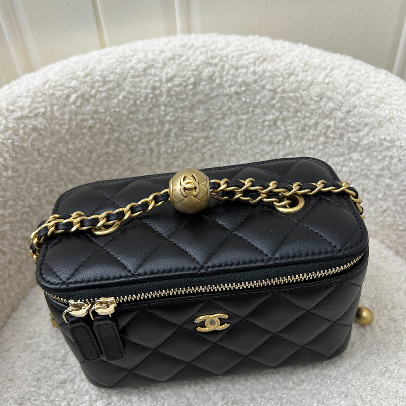 Chanel Pearl Crush Adjustable Chain Small Vanity in Black Lambskin and AGHW (Model: AP2303)