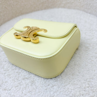 Celine Triomphe Mini Claude Flap Bag in Light Yellow Shiny Calfskin and GHW