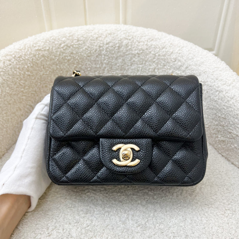 Chanel Classic Mini Square Flap in Black Caviar and LGHW (Model: A35200)