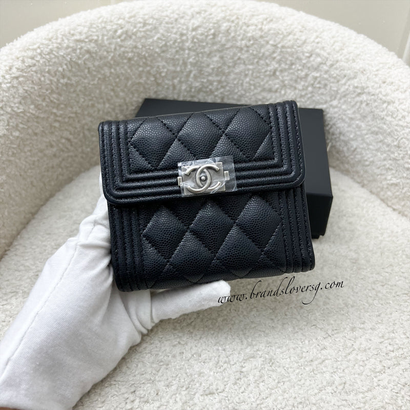 Chanel Boy Small Compact Wallet in Black Caviar and RHW