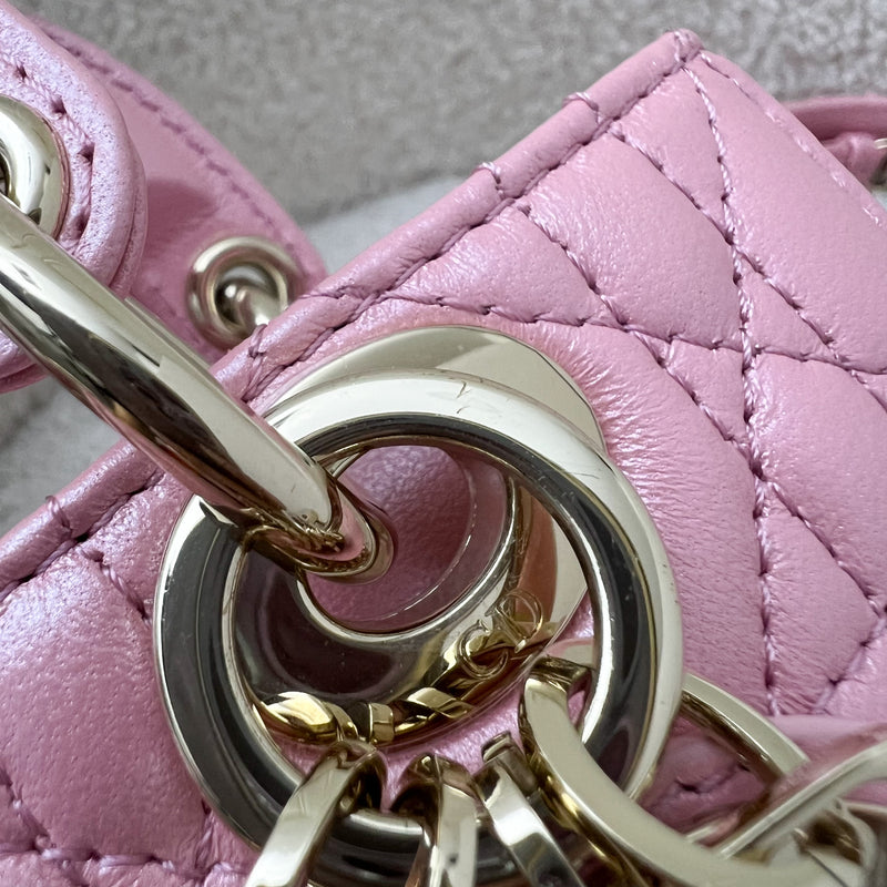 Dior Micro Lady D-Joy Bag in Iridescent Pink Lambskin and LGHW