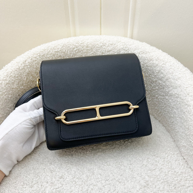 Hermes Mini Roulis in Noir Black Swift Leather and Permabrass (Light Gold) Hardware