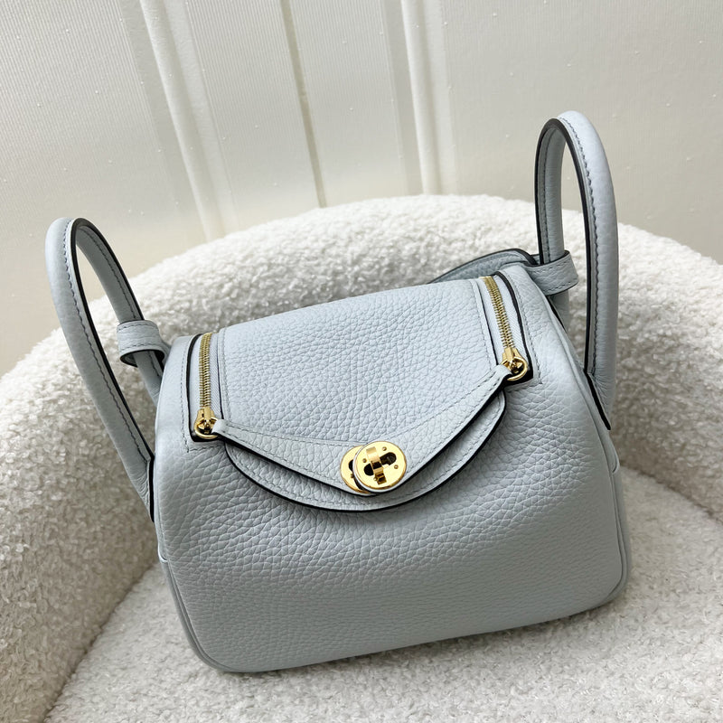 Hermes Mini Lindy in Bleu Pale Clemence Leather and GHW