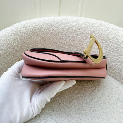 Dior Mini Saddle Bag In Pink Grained Calfskin AGHW