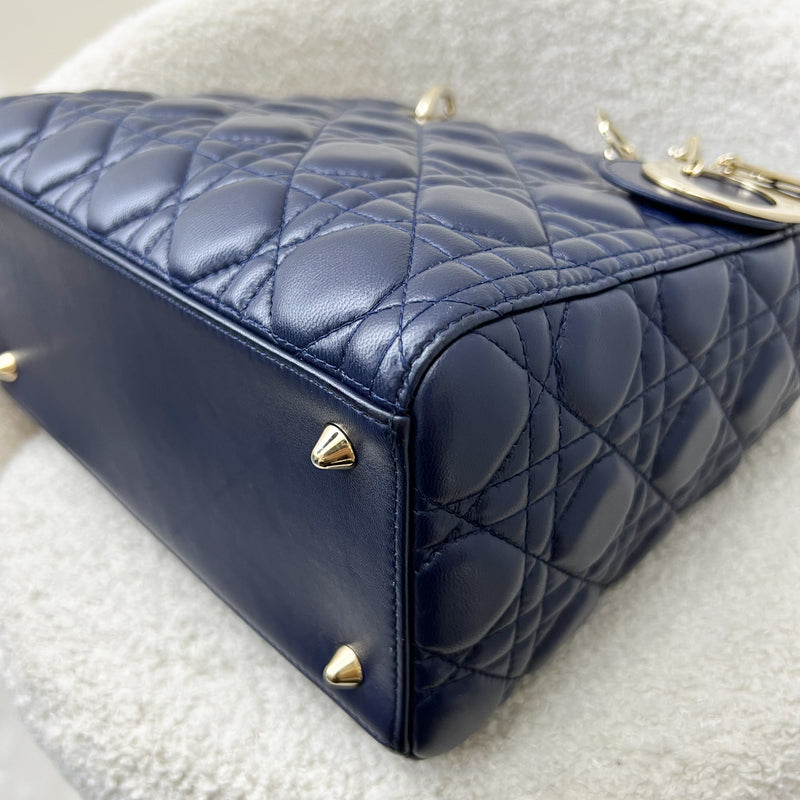 Dior Medium Lady Dior in Navy Lambskin and LGHW (Newer Version with Adjustable Strap)