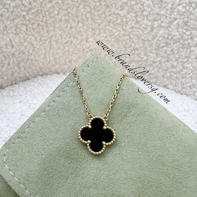 Van Cleef & Arpels VCA Vintage Alhambra Onyx Pendant Necklace in 18K Yellow Gold