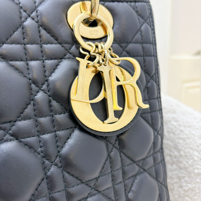 Dior Medium Lady Dior in Black Lambskin and GHW (New Version with Adjustable Strap)