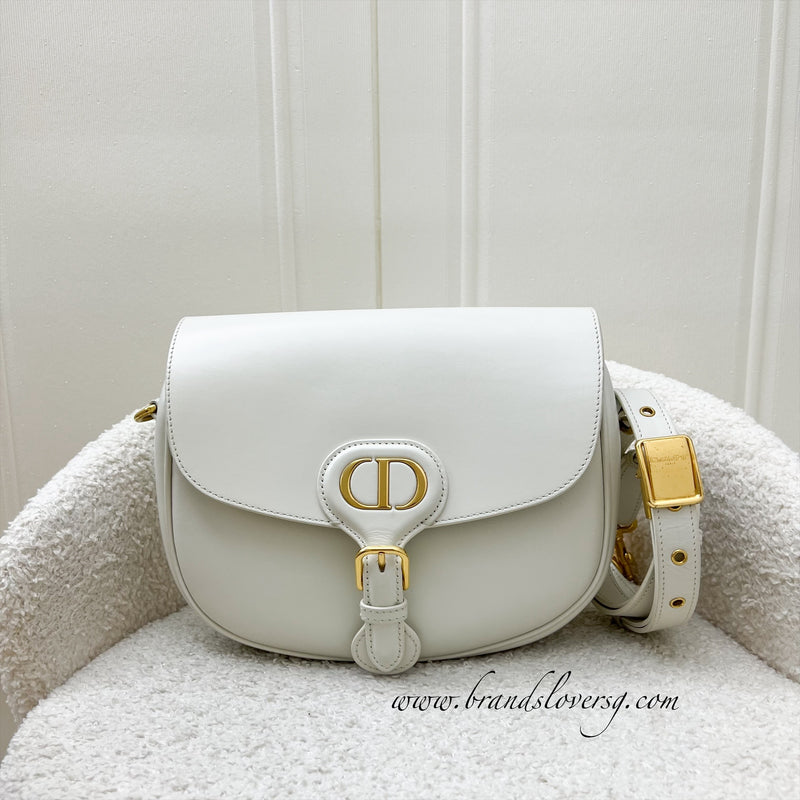 Dior Medium Bobby Flap Bag in White Calfskin and GHW