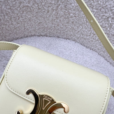 Celine Triomphe Mini Claude Flap Bag in Light Yellow Shiny Calfskin and GHW