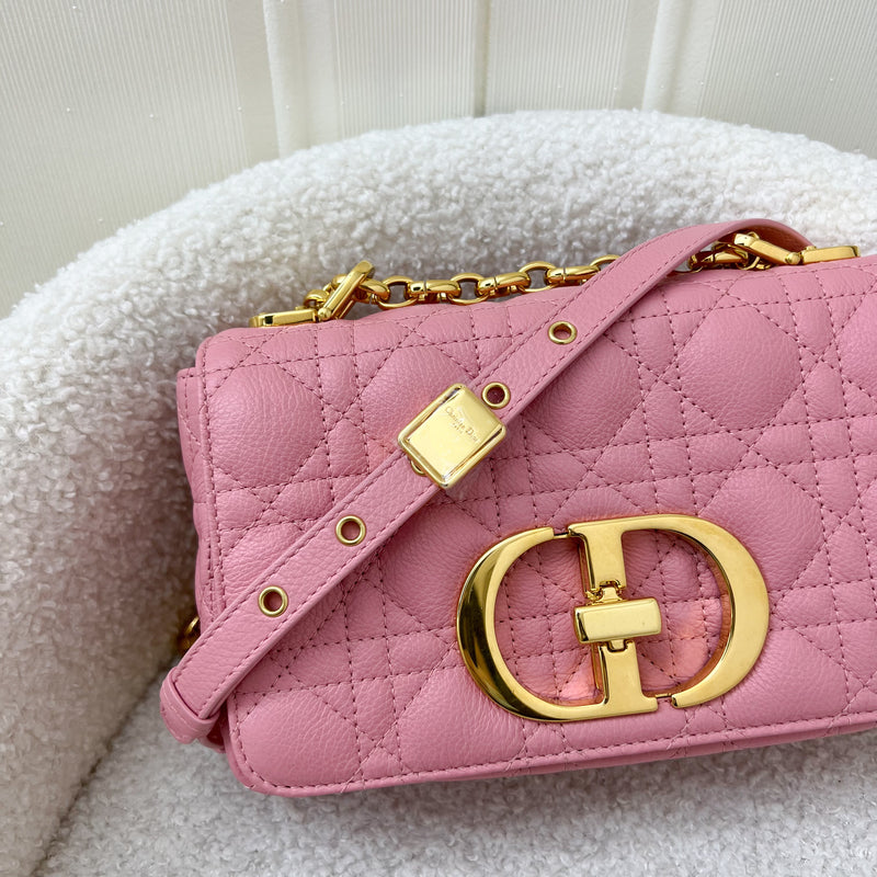 Dior Small Caro Flap Bag in Pink Calfskin GHW