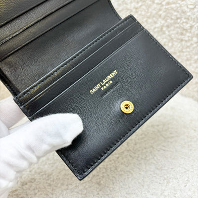 Saint Laurent Cassandre Metelasse Flap Card Case in Black Lambskin and GHW