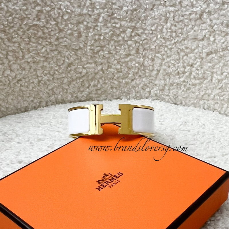 Hermes Clic Clac H Bracelet in Blanc White Enamel and GHW Sz PM