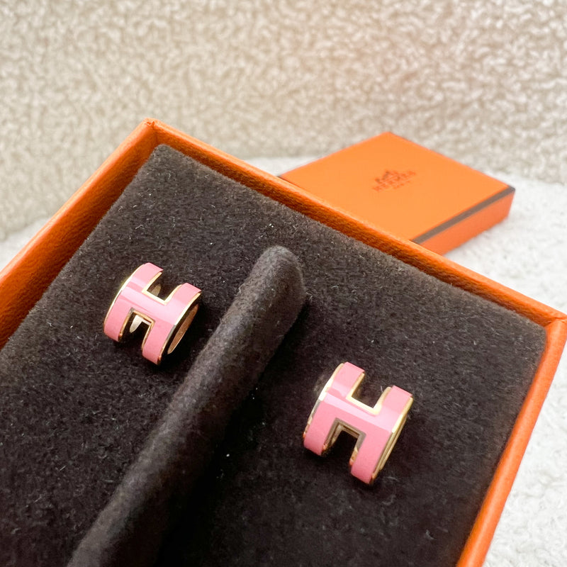 Hermes Mini Pop H Earrings in Rose Azalee Enamel and GHW