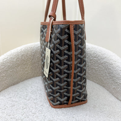 Goyard Mini Anjou Tote Bag in Black Goyardine Canvas with Camel Trim