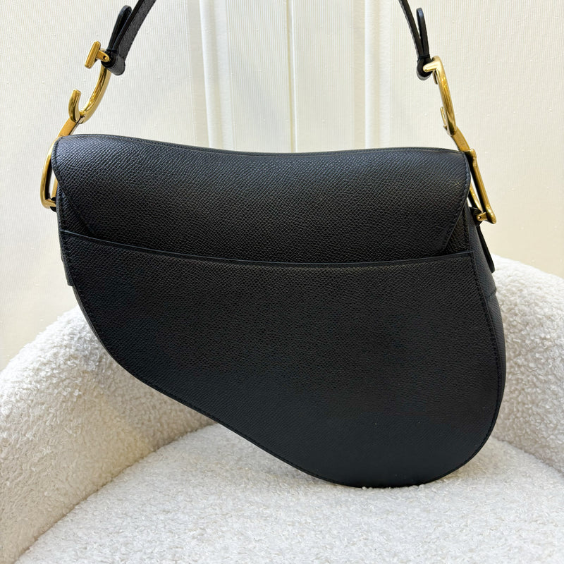 Dior Medium Saddle Bag with Strap in Black Grained Calfskin and AGHW (With Additional Canvas Strap)