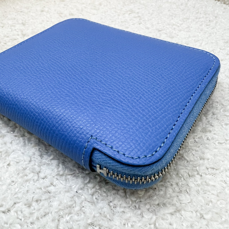 Hermes Silk in Compact Wallet in Bleu Paradis Epsom Leather and PHW