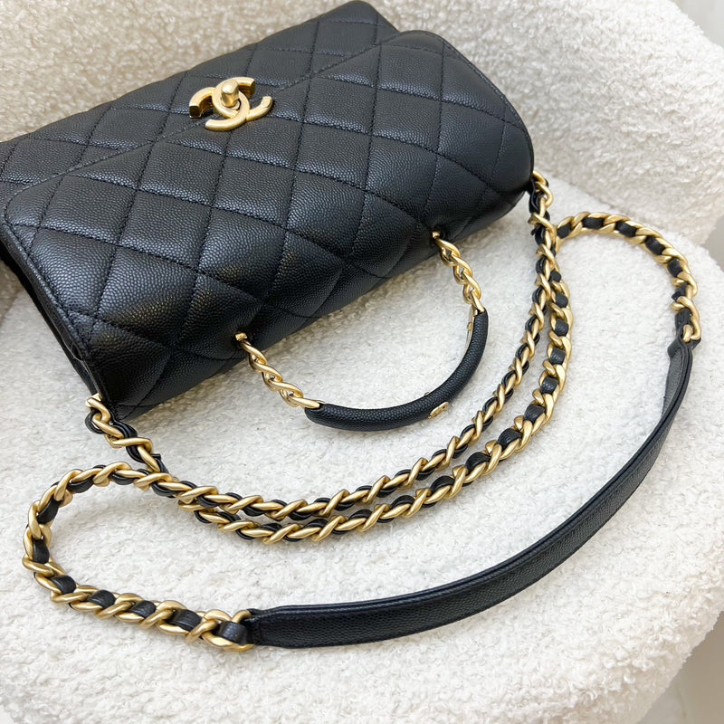 Chanel 23S Small / Mini Flap Bag with Top Handle in Black Caviar and AGHW