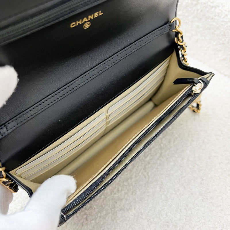 Chanel Pearl Crush Wallet on Chain WOC in Black Lambskin and AGHW