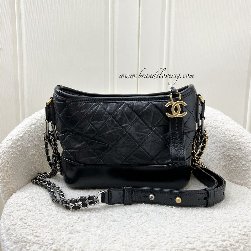 Chanel Small Gabrielle Hobo in Black Distressed Calfskin and 3-Tone HW