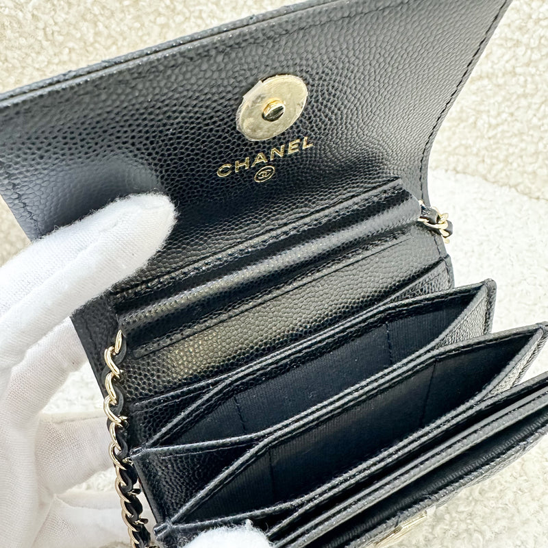 Chanel Card Holder with Bag Charms in Black Caviar and LGHW