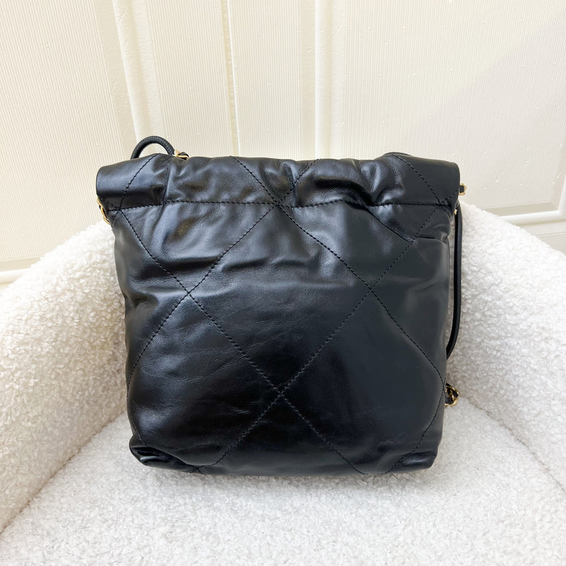 Chanel 22 Mini Hobo Handbag in Black Shiny Calfskin and GHW