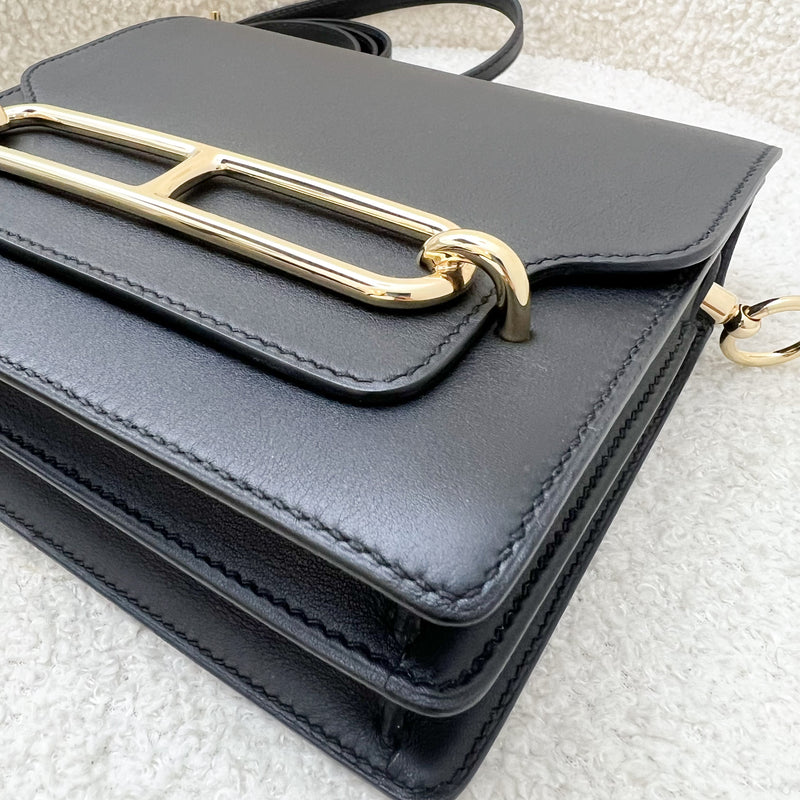 Hermes Mini Roulis in Noir Black Swift Leather and Permabrass (Light Gold) Hardware