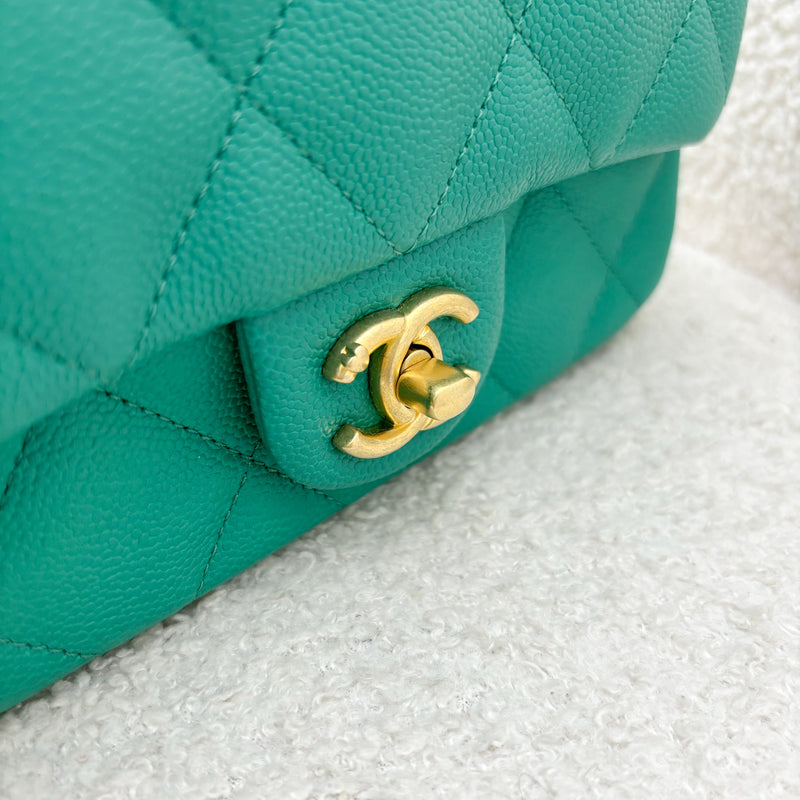 Chanel 23P Heart Adjustable Chain Small / Mini 20cm Flap Bag in Green Caviar AGHW