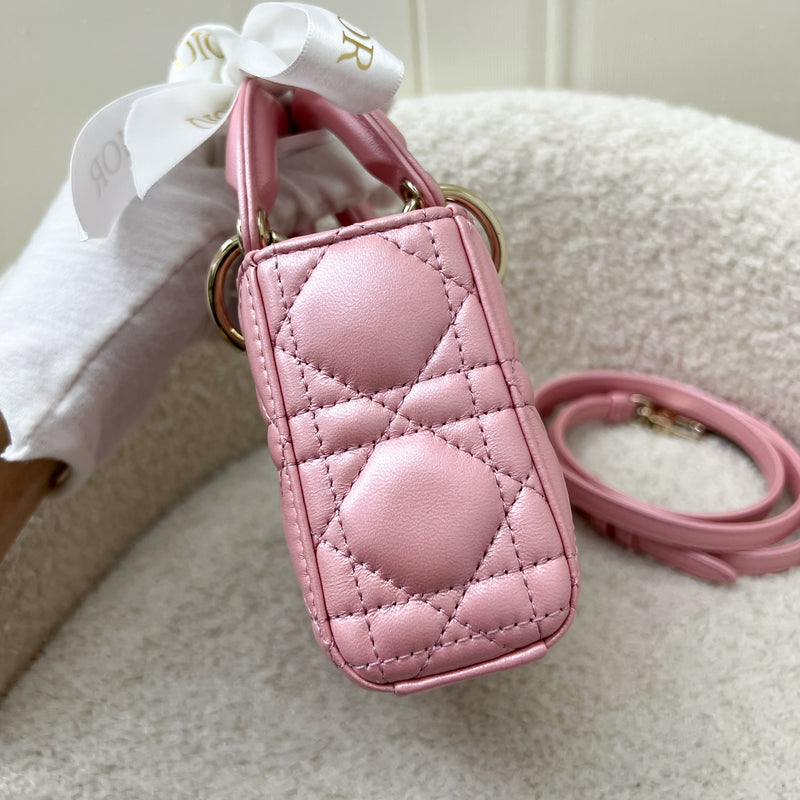 Dior Micro Lady D-Joy Bag in Iridescent Pink Lambskin and LGHW