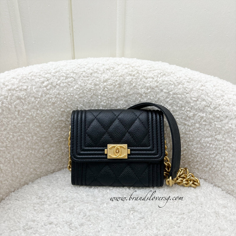 Chanel Boy Card Holder / Micro Clutch on Chain in Black Caviar AGHW