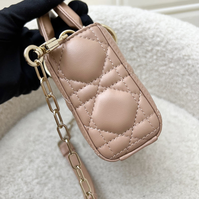 Dior Micro Lady D-Joy Bag in Rose des Vents Cannage Lambskin and LGHW (Model: S0910ONGE, Colour: M49P)
