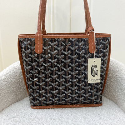 Goyard Mini Anjou Tote Bag in Black Goyardine Canvas with Camel Trim