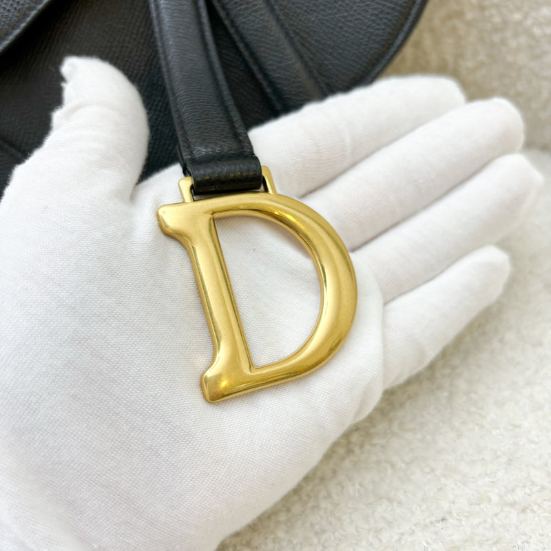 Dior Mini Saddle Bag In Black Grained Calfskin GHW