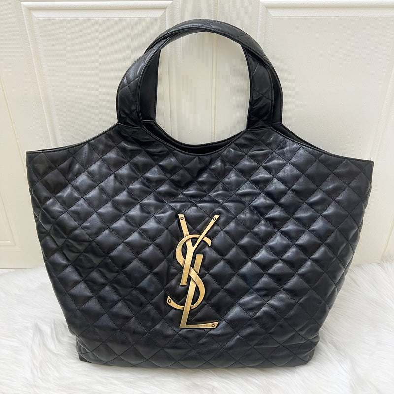 Saint Laurent YSL Icare Maxi Tote Bag in Black Lambskin and AGHW