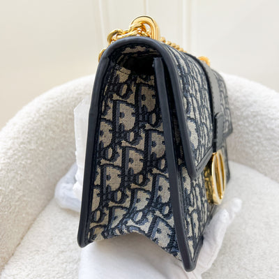 Dior 30 Montaigne Chain Flap Bag in Dark Blue Oblique Canvas and GHW