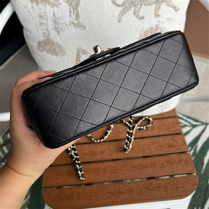 Chanel Classic Mini Rectangle Flap in Black Lambskin and LGHW