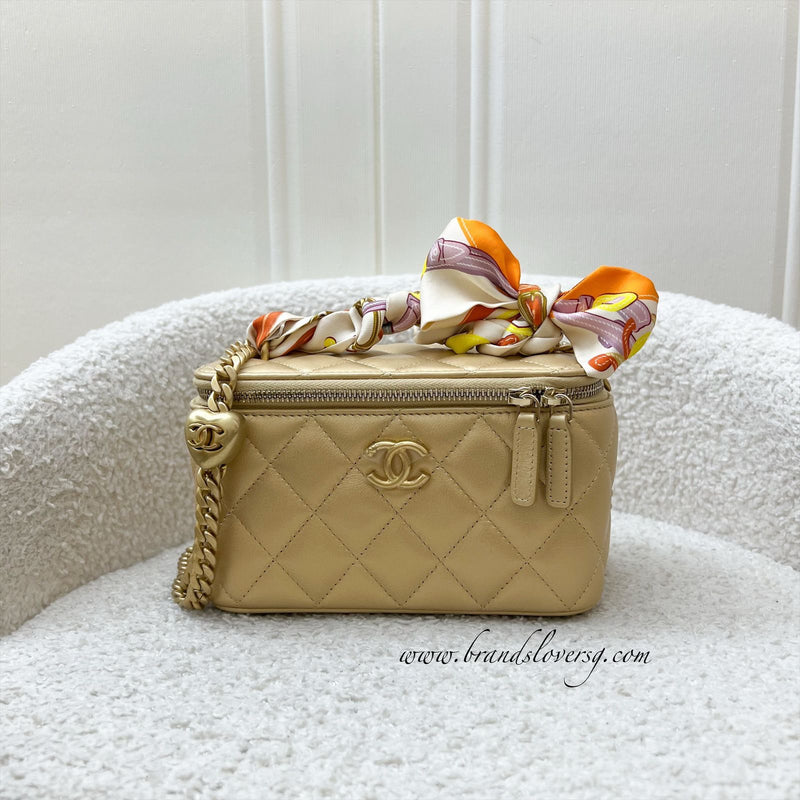 Chanel 23P Heart Adjustable Chain Vanity in Gold Lambskin and AGHW