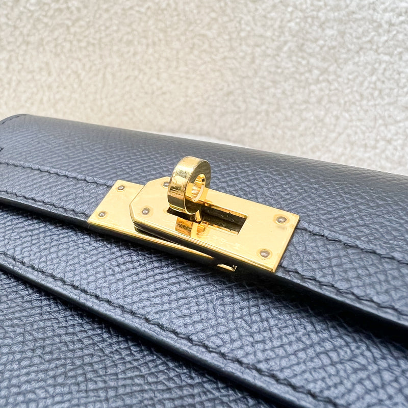 Hermes Portefeuille Kelly Depliant Wallet in Black Epsom Leather and GHW